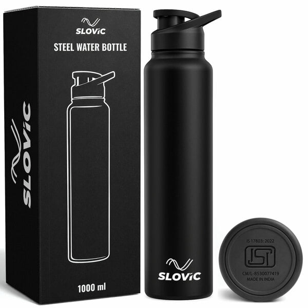 Buy SLOVIC Steel Water Bottle 1 Ltr | Fridge Water Bottle with Sipper Cap | 100% BPA Free & leak-Proof | Sipper Bottles for Adults | Ideal for School, Gym on EMI