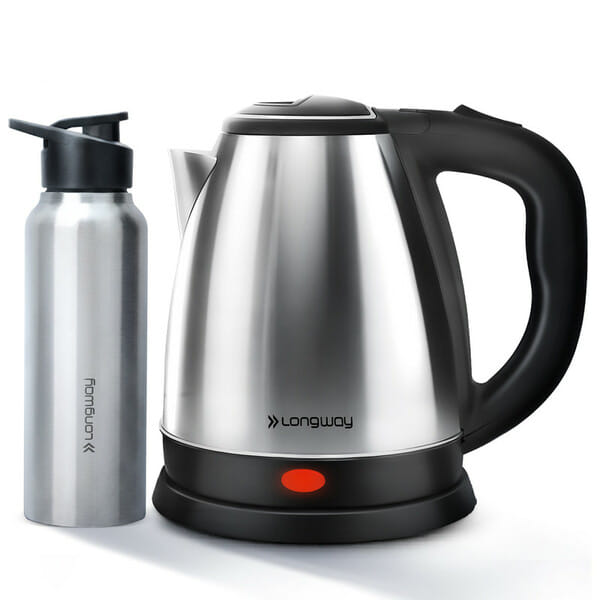 Buy Longway Kestro 2 Ltr Electric Kettle with Water Bottle Combo | Automatic Shut-Off | Durable Stainless Steel Body For Boiling | (Silver Black, 1500W) on EMI