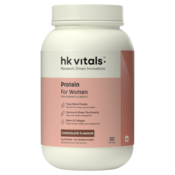 hk vitals Protein for Women with Triple Blend Protein (Chocolate, 1kg / 2.2lbs) | Collagen, Vitamin C, E & Biotin | For Strength & Beauty