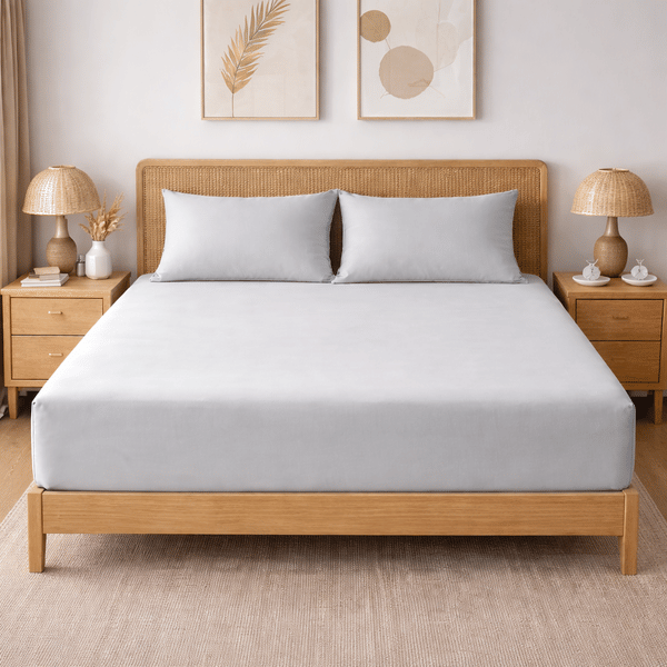 Buy SWAAS 300 TC Tencel Fitted Bedsheet Set with Pillowcases | King Size | Cooling, Breathable & Ultra Soft Cool Grey on EMI