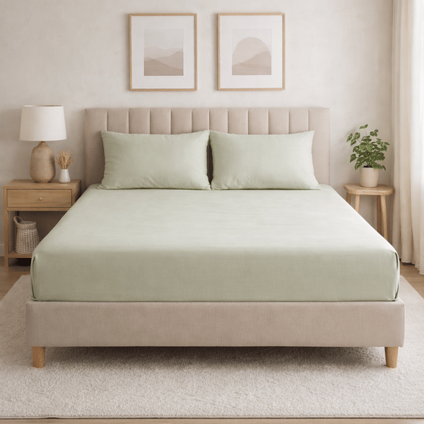 Buy SWAAS 300 TC Tencel Fitted Bedsheet Set with Pillowcases | King Size | Cooling, Breathable & Ultra Soft Pastel green on EMI