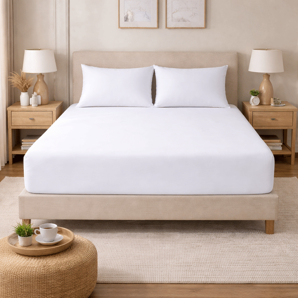Buy SWAAS 300 TC Tencel Fitted Bedsheet Set with Pillowcases | King Size | Cooling, Breathable & Ultra Soft WHITE on EMI