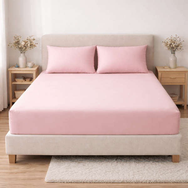 Buy SWAAS 300 TC Tencel Fitted Bedsheet Set with Pillowcases | Queen Size | Cooling, Breathable & Ultra Soft Berry Blush on EMI