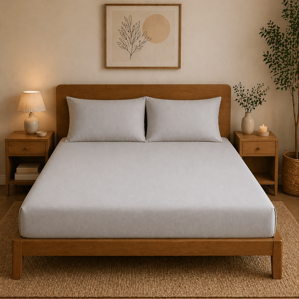 Buy SWAAS Premium Jersey Fitted Bedsheet Set – 100% Cotton, King Size, Hypoallergenic & Wrinkle-Resistant Light Beige on EMI