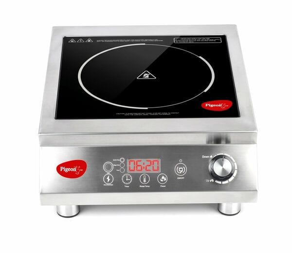 Buy Pigeon Egnite Heavy Duty Commercial Infrared Cooktop 3500W | For Commercial, Stainless Steel Body, Dual Ring Heating, Rotary Knob Control, and Timer on EMI