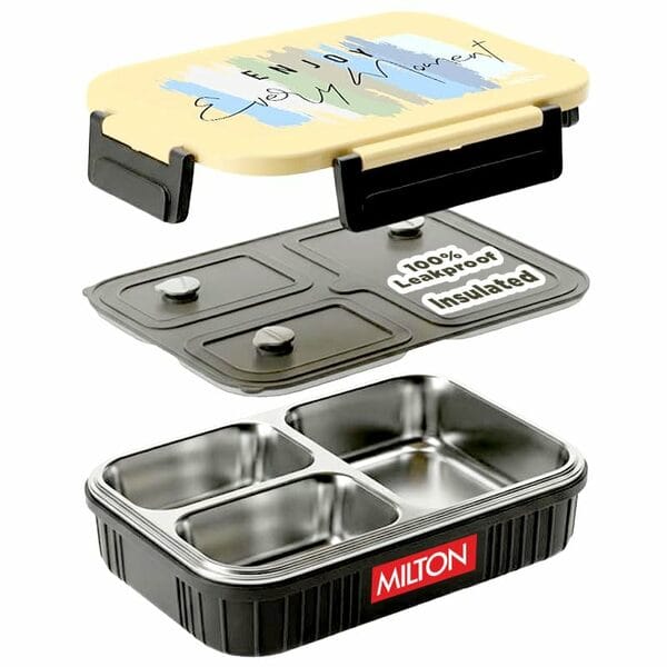 MILTON Meal Safe 3 Inner Stainless Steel Tiffin-630 ml, Dark Grey