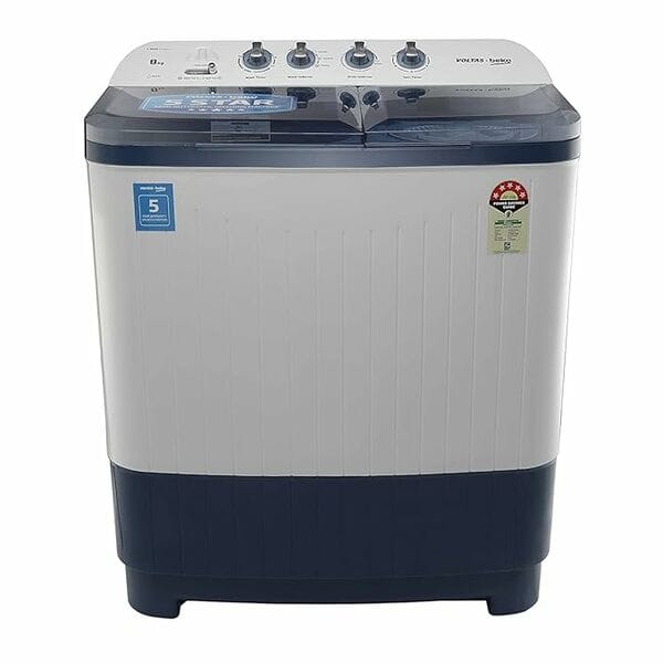 Buy Voltas Beko 8 kg Semi-Automatic Top Loading Washing Machine, 2 Casette Filter (WTT80DBLT, Sky Blue) on EMI