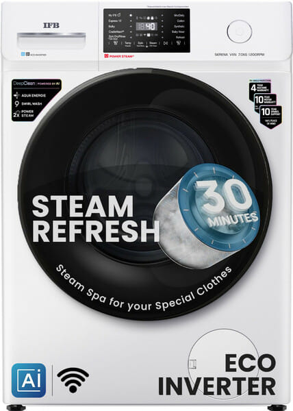 Buy IFB 7 kg 5 Star with Steam Refresh Program, 9 Swirl wash, Eco Inverter, Powered by AI with Wi Fi Fully Automatic Front Load with In-built Heater on EMI