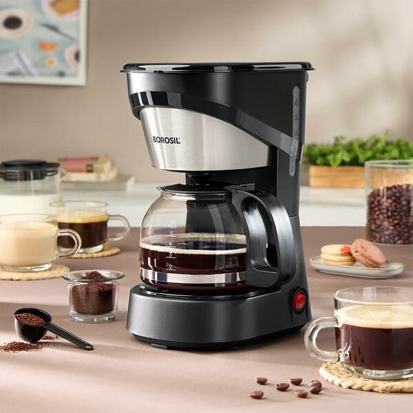 Buy Borosil Brew Pro Drip Coffee Machine with Borosilicate Glass Carafe (600 ml) | 550W Coffeemaker | 6 Cups Capacity | Anti-Drip Function, Auto Shutoff, Keep Warm Plate | 2 Years Warranty | Black on EMI