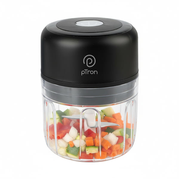Buy pTron EaseMate Chopper S1, Rechargeable Mini Electric Chopper, Food Grade Bowl, 3 Stainless Steel Blades, One-press Operation, for Mincing Garlic, Ginger, Onion, Vegetable, 250ml, Type C Charging (Black) on EMI