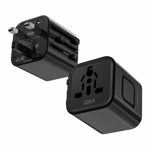 Buy GM G+ Compact Travel Adapter | Universal All-in-One Worldwide Plug (US/UK/EU/AU) | Multi-Device Charging | Smart Safety Protection | Foldable, Fire-Resistant Travel Charger for 150+ Countries Adapter only - Black on EMI