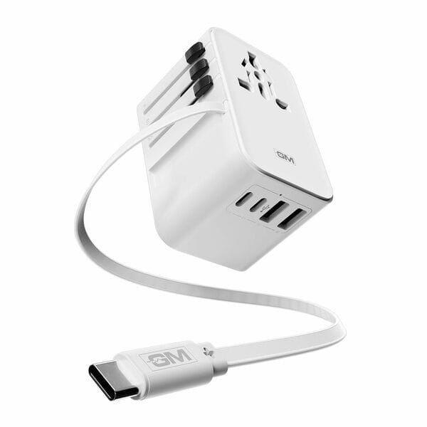 Buy GM G+ 35W Travelease Pro with Retractable Cable |75cm Type C Cable |Universal Plug Charger with 2 USB-C & 2 USB-A Ports| Gan Fast Charging Travel Charger| Indicator | Advanced Safety Features Adapter Only - White on EMI
