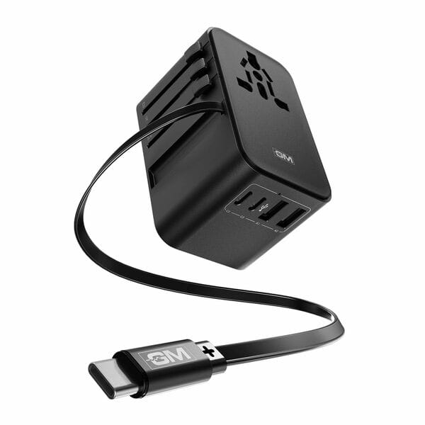 Buy GM G+ 35W Travelease Pro with Retractable Cable |75cm Type C Cable |Universal Plug Charger with 2 USB-C & 2 USB-A Ports| Gan Fast Charging Travel Charger| Indicator | Advanced Safety Features Adapter Only - Black on EMI