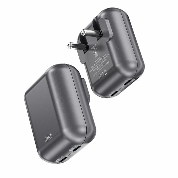 Buy GM G+ 65W Spyder GaN Adapter, Compatible with iPhone 12 to 17, Tablets, Laptop, MacBook, Android Smartphones, Foldable Indian Pins, Dual Type-C Adapter, Pocket-Friendly Design Adapter only (Electric Grey) on EMI