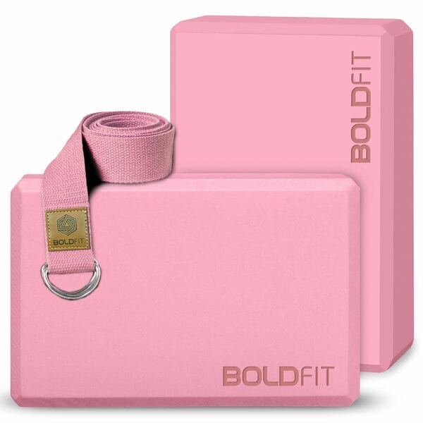 Buy Boldfit Yoga Blocks Set of 2 and Belt - High Density Foam Bricks for Stretching, Balancing - Pink on EMI