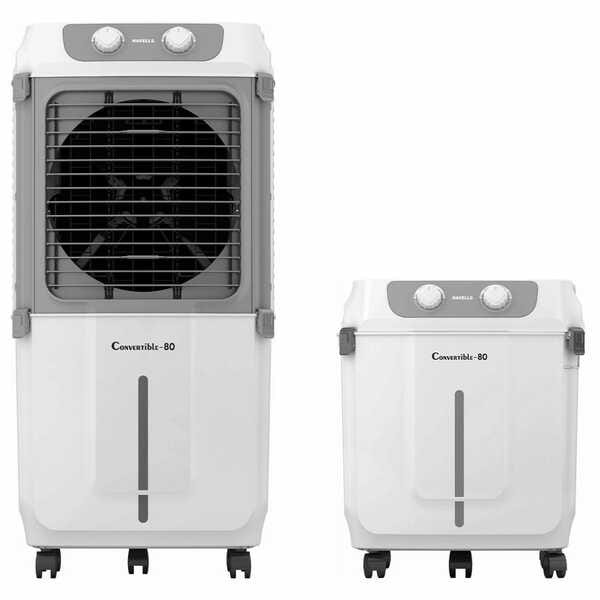 Buy Havells Convertible 80 Litres Desert Air Cooler with Metal Blade Fan (Powerful Air Delivery, White & Grey) on EMI