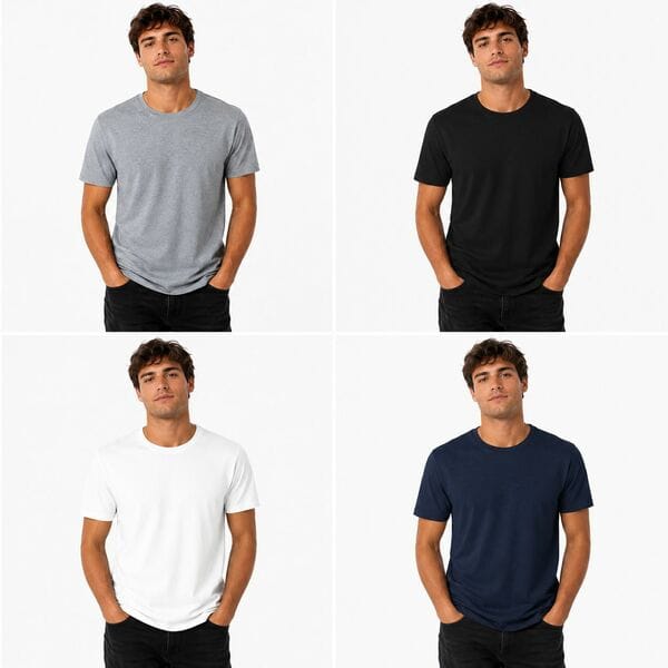 Buy Hashtag Round Neck Solid Tshirts - Pack of 4 (Black, White, Grey, NavyBlue) (Pack of 4) on EMI