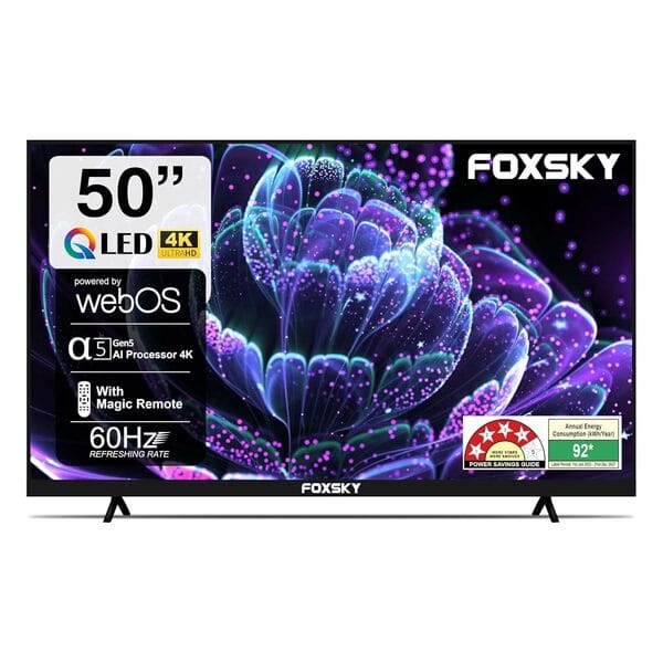 Buy Foxsky 127 cm (50 inches) 4K UHD QLED Smart LED TV (WebOS) Frameless Series FS50GATV (Black) on EMI