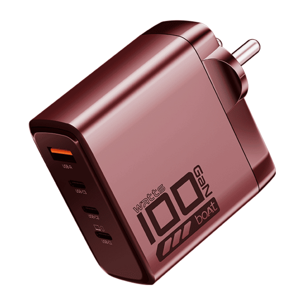 Buy boAt 100W GaN Charger | 100W Fast Charger with GaN Chip Technology, 12-Layer Smart IC Protection, Quad-Port Charging (Monarch Red) on EMI