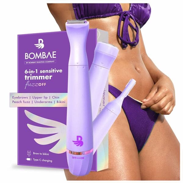 Buy Bombae 6-In-1 Sensitive Bikini Trimmer For Women | Facial Hair Trimmer Attachment | 90 Mins Runtime | C Type Charging | Waterproof, Portable, Quick, Gentle & Painless on EMI
