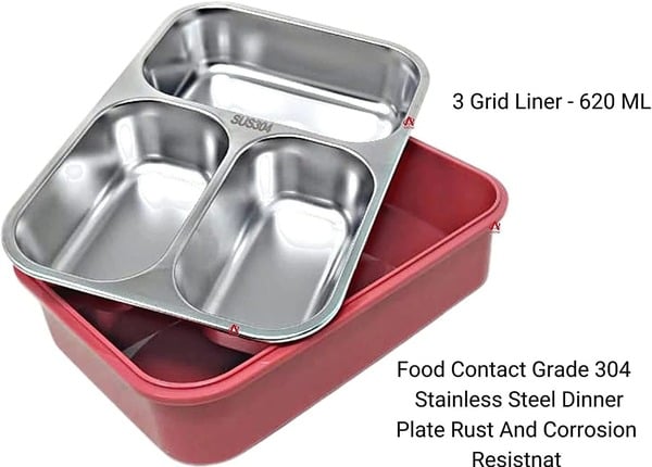 Buy TAAJ 750ml Stainless Steel Leak-Resistant Lunch Box - GBR-763 RED on EMI