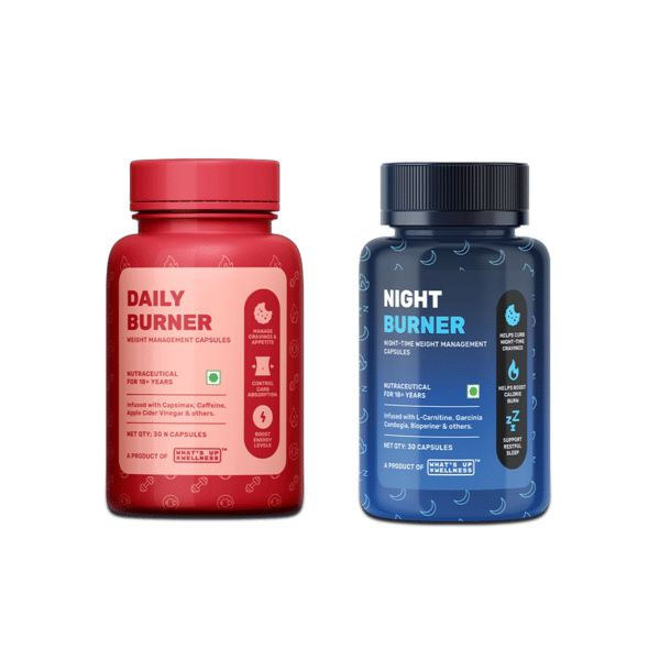 Buy What’s Up Wellness Daily + Night Burner Combo | 24-Hour Weight Management | Burn Fat Day & Night | Craving Control & Sleep Support | 15 Days Pack on EMI