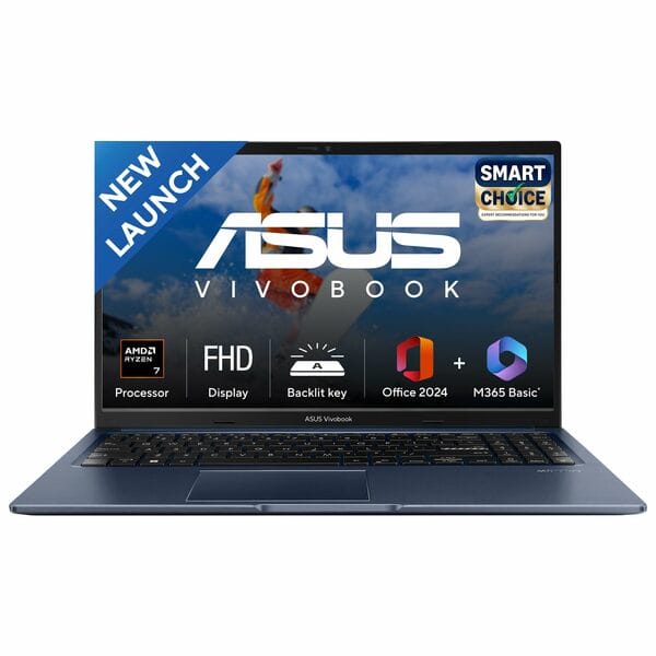 Buy ASUS Vivobook 15,  AMD Ryzen 7 5825U, 16GB RAM, 512GB SSD, FHD 15.6", Windows 11, Office Home 2024, Quiet Blue, 1.7Kg, M1502YA-BQ703WS, AMD Radeon iGPU, M365 Basic (1Year)*, 42Whr Laptop on EMI