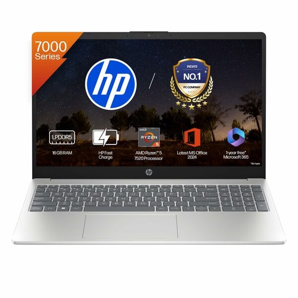 Buy HP 15, AMD Ryzen 5 7520U, (16GB LPDDR5, 512GB SSD), Anti-Glare, Micro-Edge, FHD, 15.6''/39.6cm, Win 11, Office 24,M365 Basic(1yr)*, Silver, 1.59kg, fc0690au, FHD Camera, Backlit KB Laptop on EMI