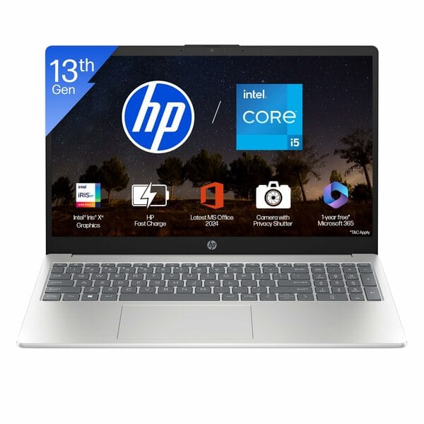 Buy HP 15, 13th Gen Intel Core i5-1334U (16GB DDR4,512GB SSD) FHD, Anti-Glare,Micro-Edge, 15.6''/39.6cm, Win11, M365(1yr)* Office24, Silver,1.59kg, fd0467tu, Iris Xe, FHD Camera w/Shutter, Backlit Laptop on EMI