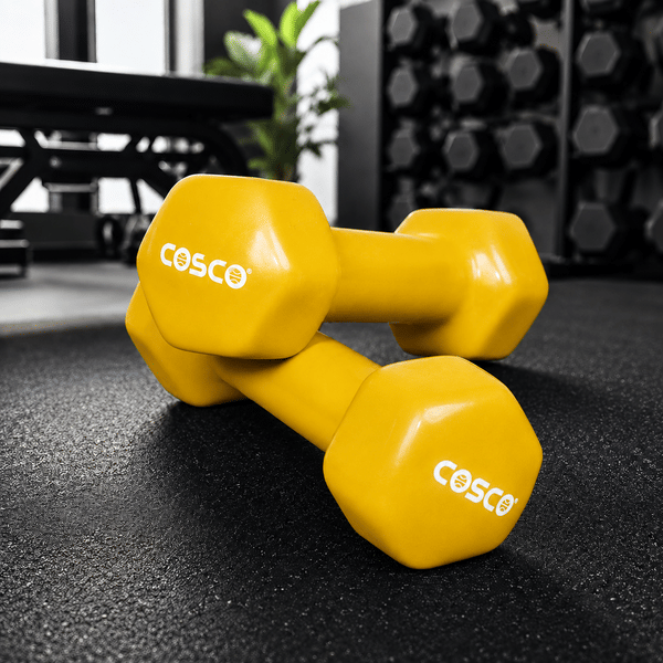 Buy COSCO 2 Kg Vinyl Hexagonal Dumbbell for Home Gym, Strength Training & Fitness Workouts - Yellow on EMI