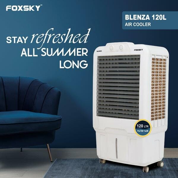 Buy Foxsky Blenza 120 L Desert Air Cooler with Honeycomb Cooling Pads, 100% Copper Motor on EMI