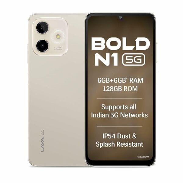 Buy Lava Bold N1 5G (Champagne Gold, 6GB RAM, 128GB Storage) on EMI