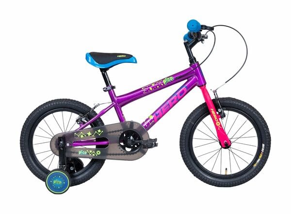Buy Hero Pico 16T Single Speed Bicycle for Kids with Training Wheels | Purple | Rigid | V Brake | 10.5" Steel Frame on EMI