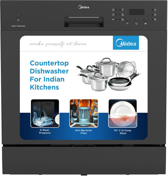 Buy Midea 8 Place Setting, TableTop Dishwasher, MDWTT0802D(B)IN, Black on EMI