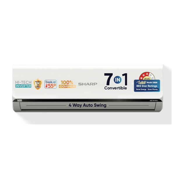 Buy SHARP AH-SI12V3B-SCN 1 Ton 3 Star Inverter Split AC with 7-in-1 Convertible Cooling, 100% Copper Condenser & Turbo Cooling – White on EMI
