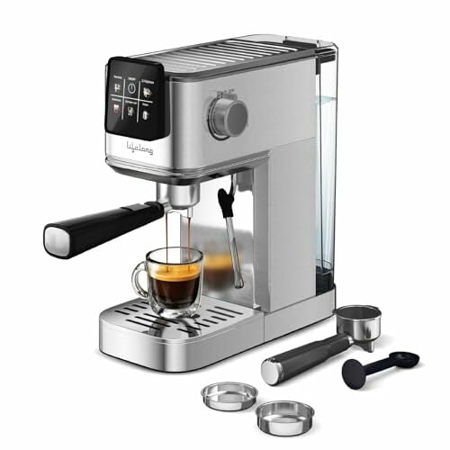 Buy Lifelong Eden 1350W Digital Coffee Machine Italian Ulka Pump 20 Bar Barista-Quality Extraction |Double Shot & Cool Espresso, Americano Mode|Touchscreen, Compatible with Ground Coffee|Hot & Cold Brew 20 Bar Espresso Maker on EMI
