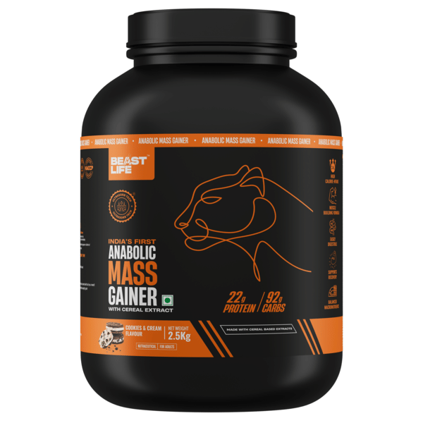 Buy BeastLife High Protein Mass/Weight Gainer | 2.5 KG | Cookies & Cream | NABL LAB Tested | For Muscle Gain & Fast Growth | Cereal-Based Formula, No Maltodextrin | India's #1 Cereal Based Bulk Gainer on EMI