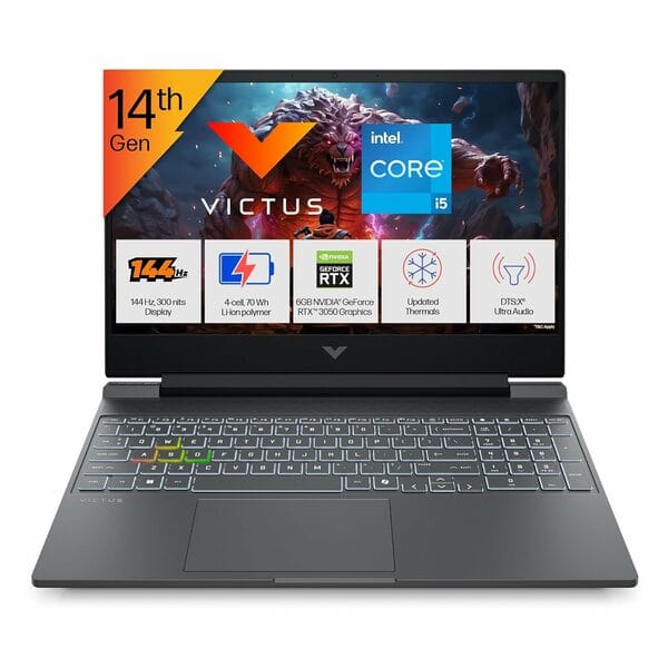 Buy HP Victus, 14th Gen Intel Core i5-14450HX, 6GB RTX 3050, 24GB DDR5, 512GB SSD, FHD, 144Hz, IPS, 300 nits, 15.6''/39.6cm, Win11, M365* Office24, Mica Silver, 2.3kg, fa2303tx, RGB Gaming Laptop on EMI