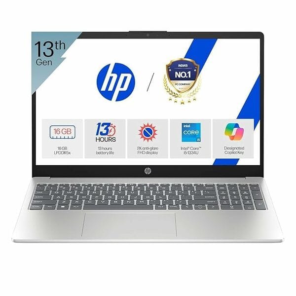 Buy HP OmniBook 5 (Previously Pavilion),13th Gen Intel Core i5 1334U (16GB LPDDR5X,512GB SSD) 2K, WUXGA,IPS,300 nits,16''/40.6cm Touchscreen, Win11, M365, Office24, Silver,1.79kg,ba1789TU,IR Camera Laptop on EMI