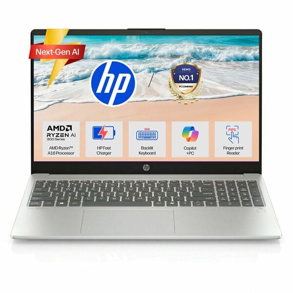 Buy HP OmniBook 3, AMD Ryzen AI 5 330 (24GB DDR5 RAM, 1TB SSD) FHD, Anti-Glare, 15.6''/39.6cm, Win11, Office24, Glacier Silver,1.7kg, fn0074AU, FHD Camera w/Shutter, FPR, Backlit KB, Next Gen AI Laptop on EMI