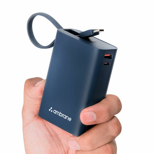 Buy Ambrane 20000mAh Pocket Size Power Bank with Inbuilt Type-C Cable, 22.5W Fast Charging, Type-C PD & USB Output, Portable Mini Powerbank for iPhone, Android & Other Devices (MiniCharge 20, Black-Blue) on EMI