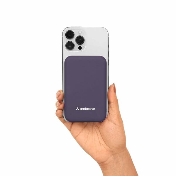 Buy Ambrane Magsafe Wireless 10000Mah Fast Charging Power Bank, Strong Magnet, Micro USB Input, 22.5W Output For Iphone 12 Above, Android & Other Qi Enabled Devices + Magnetic Ring (Aerosync Snap, Purple) on EMI