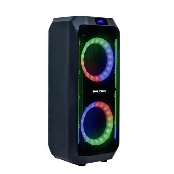 Buy SALORA 200 Watts Party Speaker (SEPS-25200) with 2 Wireless Mic, Upto 11 hrs Playtime, Karaoke & Recording Function,TWS-Pair 2 Speakers (Black) on EMI