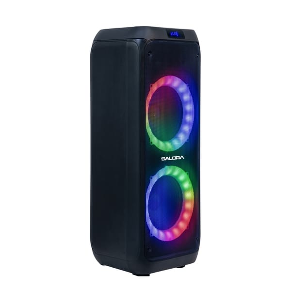 Buy SALORA 150 Watts Party Speaker (SEPS-25150) with 2 Wireless Mics, Up to 10 hrs Playtime, Karaoke Function, TWS – Pair 2 Speakers(Black) on EMI