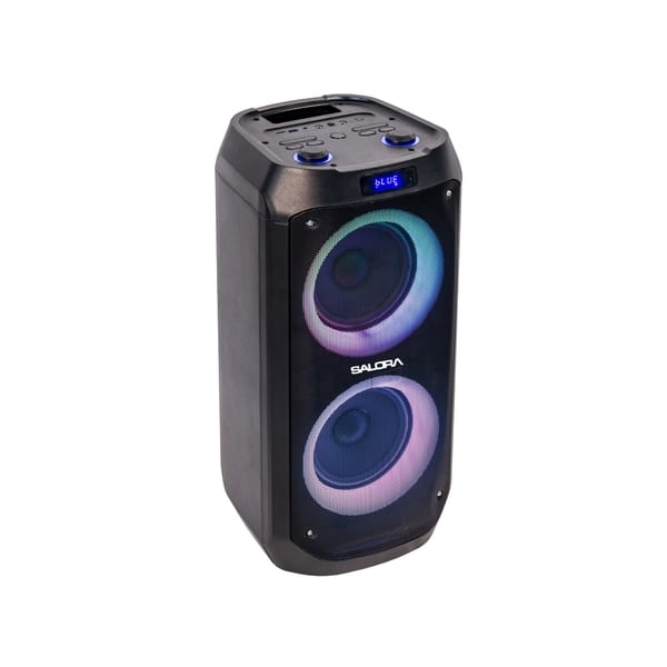 Buy SALORA 120 Watts Party Speaker (SEPS-25120) with 2 Wireless Mics, Up to 8 hrs Playtime, Karaoke & Recording Function, TWS – Pair 2 Speakers(Black) on EMI
