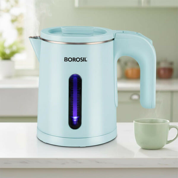 Buy BOROSIL 800ml Eva Cooltouch Made in India Electric Kettle, 360° Rotating Base Electric Kettle (0.8 L, Silver) on EMI