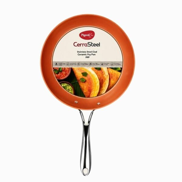 Buy Pigeon Cerrasteel Clad Ceramic Fry Pan 260 mm Copper Colour | Gas & Induction Based (Copper Colour) on EMI