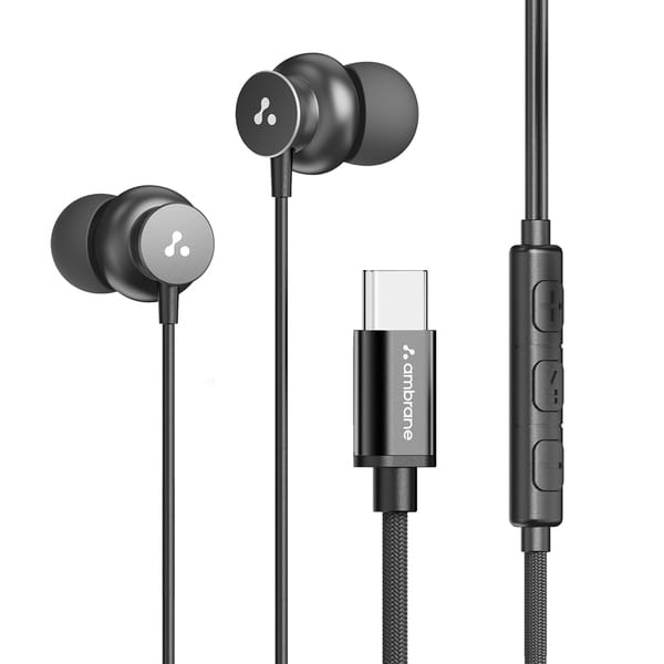 Buy Ambrane Type C Wired Earphones with in-Line Mic for Calling,1.2M Cable,10Mm Dynamic Driver (Black) on EMI