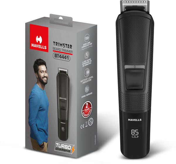 Buy Havells BT4441 Trim Star Cordless & Corded Beard Trimmer for Men | 120 Min Runtime | 9 Length Settings | Stainless Steel Blades | Type-C Fast Charging | Digital LED Display | Black on EMI