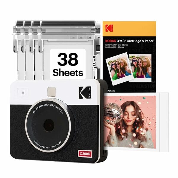 Buy C300R Kodak Mini Shot 3 Retro 2-in-1 + 38 Sheets Bundle (White/Black) on EMI